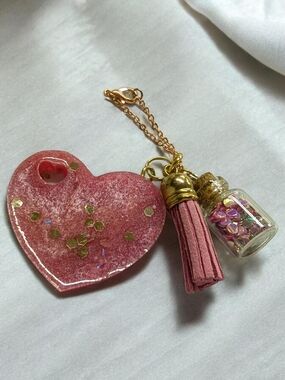 Pink Heart Tassel Accessory with Mini Glass Bottle Charm